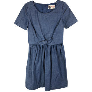 Boutique by Jaeger Size 6 Dress Blue Mini A Line Solid Back Zip Short Sleeve 758